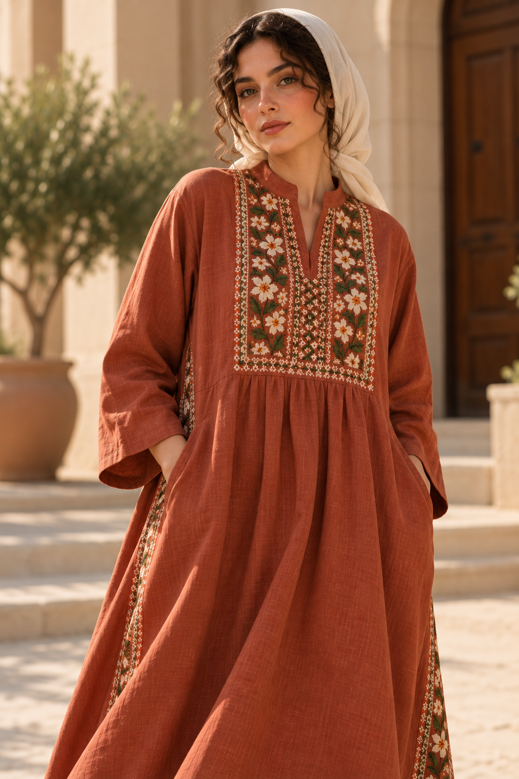 Bayara Thobe — Hand-Embroidered Midi Dress