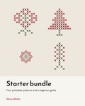 Four tatreez motif charts: orange blossom, cypress, star and wheat ear