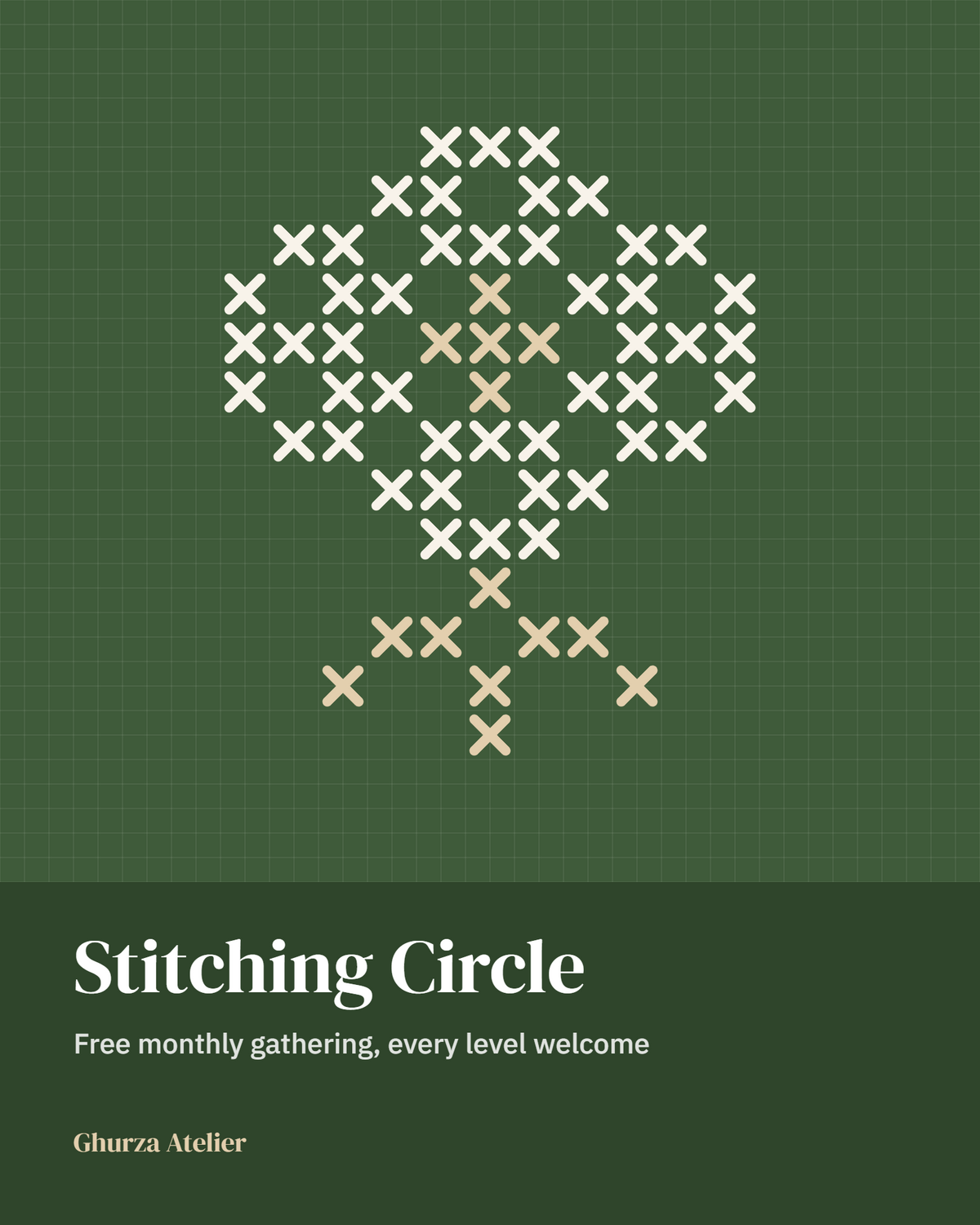 Monthly stitching circle, with an orange blossom motif chart